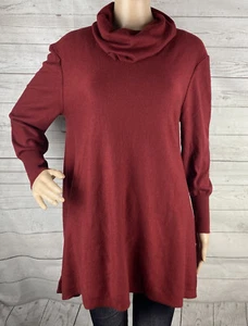 Lane Bryant Tunic Sweater Size 14/16 Burgundy Red Thin Knit Cowl Neck Extra Soft - Picture 1 of 12