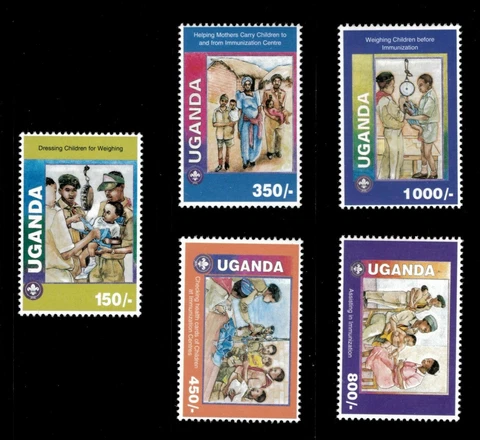 Uganda 1995 - BOY SCOUTS - Set of 5 Stamps (Scott #1369-73) - MNH Cover