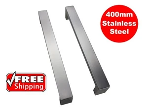 ENTRANCE DOOR HANDLE PULL SET STAINLESS STEEL 400mm LONG SATIN FINISH SQUARE - Picture 1 of 8