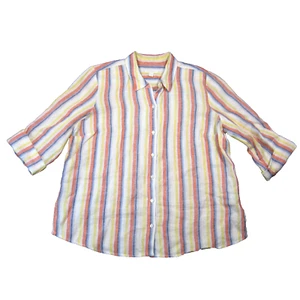 Charter Club Striped Linen Shirt PXL Rainbow Roll Tab Button Up Beach Summer - Picture 1 of 9