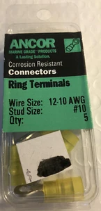 Ancor 230223 12-10 AWG #10 Nylon Ring Terminals Corrosion Resistant- 5 Pack - Picture 1 of 4