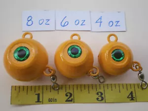 6 PCS. FLUKE EAR BALL JIGS W/EYE SOCKET #1 SWIVEL/MUSTARD 8, 6, 4 OZ. 2ea. - Picture 1 of 19