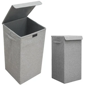 50L XXL Wäschekorb mit Deckel Grau - 30x30x60 Wäschesammler - Wäschebox Faltbar - Bild 1 von 12