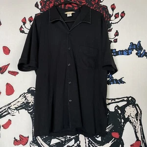 VTG 70s STYLED IN CALIFORNIA Polyester Button Shirt Disco Saddle Stitch Black L - Picture 1 of 4
