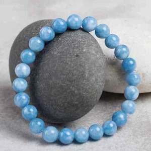 Aquamarine Stone Beaded Bracelet 8mm Natural Gemstone Stretch Bracelet Handmade - Picture 1 of 3