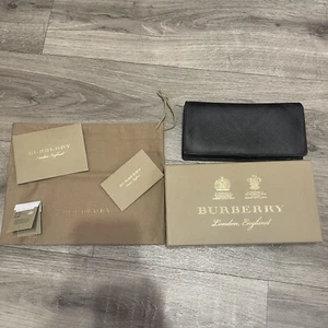Burberry Herren Schwarz-Grau Doppelfaltung Leder Geldbörse Full Set Tasche - Bild 1 von 22