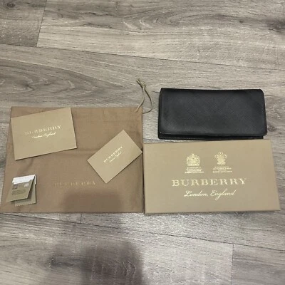 Burberry Men's Black-Gray Bifold Leather Wallet Full Set Pocket - Image 1 of 4