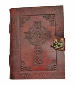 Celtic Cross Leather Journal 5"x7" With Lock Notebook Diary - Picture 1 of 1