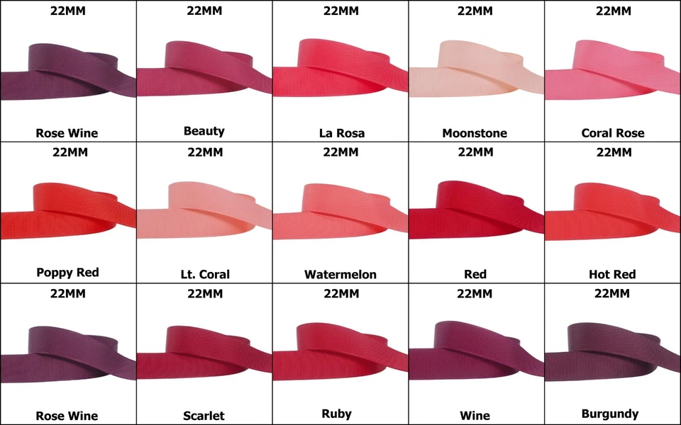 5yds~~22mm Red Wine Burgundy Coral Rose Grosgrain Ribbon 14  COLOURS U PICK - image 1 of 1