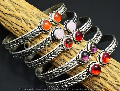 Lote al por mayor de brazaletes de piedras preciosas mezcla ámbar enchapados en plata de ley 925 Foto 1 de 4