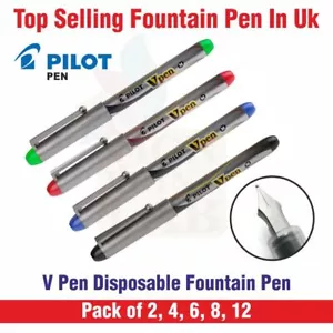 Pilot V Pen Disposable Fountain Pen Silver Barrel Medium Nib - Picture 1 of 5