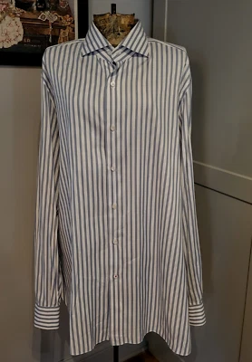 Camisa con botones a rayas azules y blancas ISAIA - Talla 46/18,5 Foto 1 de 4