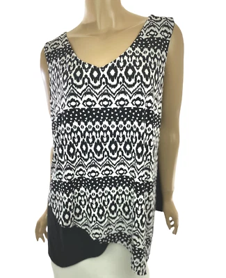 Blusa Top DB Talla XL Sin Mangas Blanco y Negro Dobladillo Asimétrico Poliéster/Spandex Foto 1 de 4