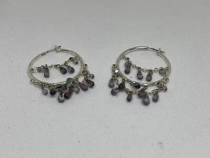 NEW Bohemian Sterling Silver & Amethyst 1 1/4" 3-TierHoop Earrings Made in India - Picture 1 of 1