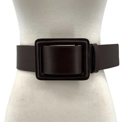 Women Wide Fashion Big rectangular Buckle Soft Full Grain Leather Waistband Belt - Image 1 of 4