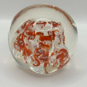 Pisapapeles burbuja Millefiori & Lg vidrio artístico transparente rojo y blanco soplado a mano - Imagen 1 de 6