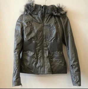 Spyder Ski Puffer Jacket Coat Hooded w Removable Edge Fur Metal Gray Size 6 - Picture 1 of 4
