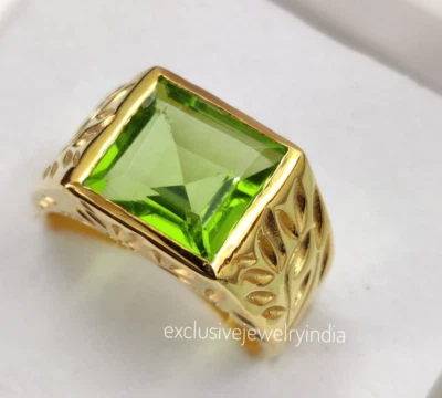 Anillo de boda de peridoto genuino anillo de plata de ley 925 anillo hecho a mano anillos para hombre Foto 1 de 4