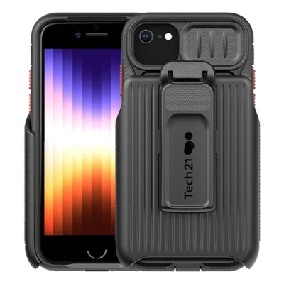 Tech21 Evo Max Ultra-Protective Rugged Phone Case w Holster iPhone SE 2022 Black - Image 1 of 4