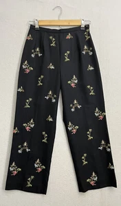 Talbots Petites Silk Blend Asian Pagoda Embroidered Crop Pants Black 2P - Picture 1 of 11