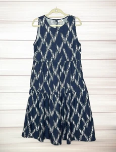 NWT Badgley Mischka Summer Dress Blue & White Printed Midi Length Tent A-line M - Picture 1 of 14