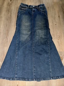 Vintage Long Denim Mermaid Western Skirt Flared Blue Asphalt Size 3 28” Waist - Picture 1 of 7