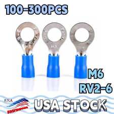 14-16 AWG RV 2-6 Insulated Crimp Ring Terminal Wire Connector PVC Blue 100-300X
