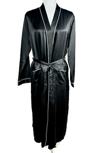 Lilysilk Womens 100% Mulberry Silk Robe L 12 Black Full Length Pockets Lily Silk - Picture 1 of 11