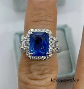 Anillo de compromiso de zafiro azul real corte esmeralda de 3 quilates acabado oro blanco de 14 quilates - Imagen 1 de 7