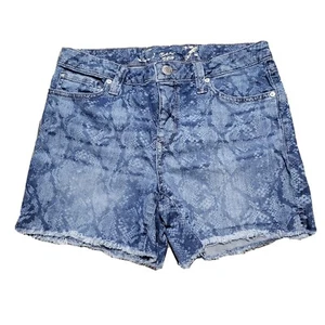 Seven 7 Schlangendruck Jeansshorts roher Saum Midi Denim Unterteil Damen Größe 4 - Bild 1 von 8