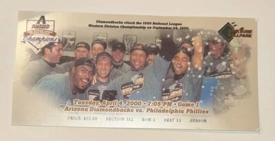 4/4/00 Arizona Diamondbacks Opening Day Team Photo MLB Ticket Stub Randy Johnson - Image 1 of 2