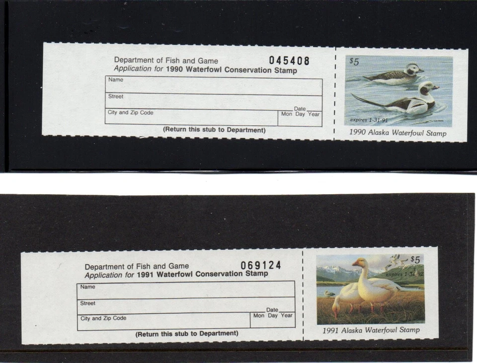 ALASKA  HUNTER STYLE   2-PAK     WATERFOWL DUCK STAMPs 19   90 & 1991   OG   MNH - Image 1 of 1