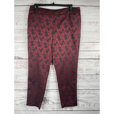 Calça White House Black Market Feminina 16L Vermelha Preta Floral Fina Tornozelo Jacquard - Imagem 1 de 4