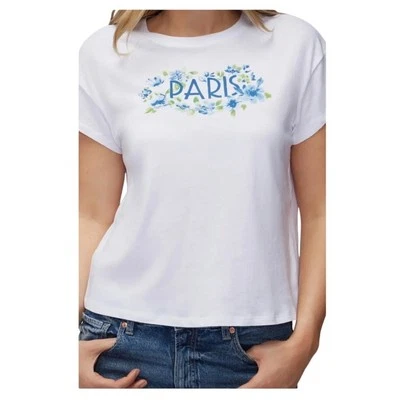 Camiseta Wildfox Paris Floral Chrissy 100% Algodón Nueva con Etiquetas $62 Talla Grande 12-14 Foto 1 de 4