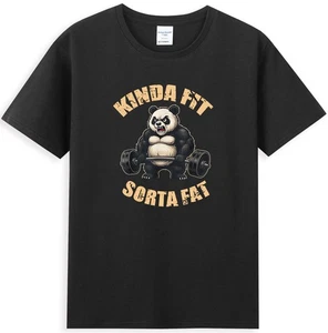 Kinda Fit Sorta Fat Funny Gym Panda Weightlifting Workout Men's T-Shirt - Picture 1 of 6