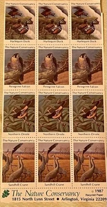 12 Stamps The Nature Conservancy Sandhill Crane, Peregrine Falcon, Duck, Oriole - Picture 1 of 6