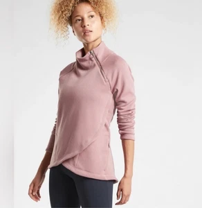 Athleta Pink Cozy Karma Asylum Pullover Asymmetrical Sweatshirt Fleece Lined Med - Picture 1 of 13