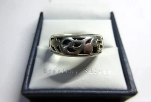 Vintage SOLID SILVER Pierced Scroll & Flower Design WEDDING, BAND RING - Picture 1 of 5
