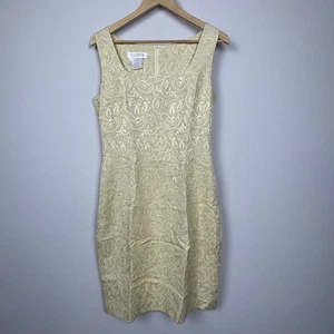 Escada Margaretha Ley Dress 38 Yellow Metallic Paisley Shift Sleeveless Luxury - Picture 1 of 6