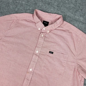 RVCA Shirt Mens XL Red Check Slim Fit Short Sleeve Button Down Cotton Skate - Picture 1 of 12