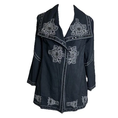 Paparazzi BY Biz Women's Black Embroidered Studded One Button Midi Jacket Size S - Image 1 of 4