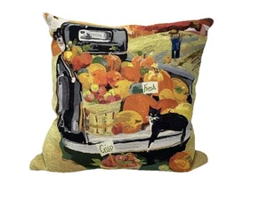 Brentwood Originals Fall Pumpkin Pickup Truck Cat Dog 18" Tapestry Throw Pillow - Picture 1 of 5