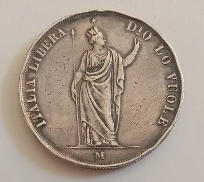 Italian States Lombardy 5 Lire 1848 Milano Silver KM#C.22 - Fine+  R2 - Image 1 of 2