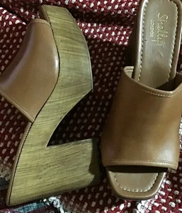 Shellys London Wooden Platform Sandal,Women's Boho Size 10  Carmel Italy Vint - Picture 1 of 8