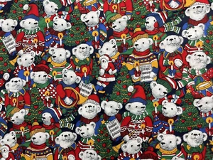 The Kesslers Teddy Bears Santa Trees Christmas Fabric 21" x 44" plus Cotton - Picture 1 of 6