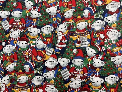 The Kesslers Teddy Bears Santa Trees Christmas Fabric 21" x 44" plus Cotton - Image 1 of 4