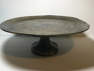 Large Round Pedestal Serving Platter Charcuterie Board, Rustic Iron! 18" Diam - Picture 1 of 7