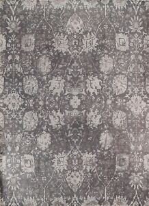 Charcoal Floral Art & Craft Modern Area Rug 8x10 Hand-knotted Wool Carpet