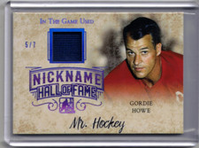 GORDIE HOWE 17/18 Leaf In The Game-Used Nickname Mr Hockey PURPLE Jersey #'d 5/7