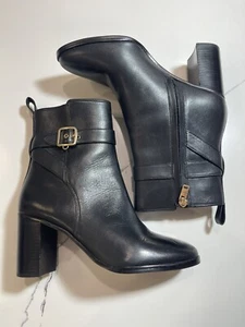 COACH Leather Boots Womens Olivia Ankle Booties Black size 7.5 Block Heel - Picture 1 of 11